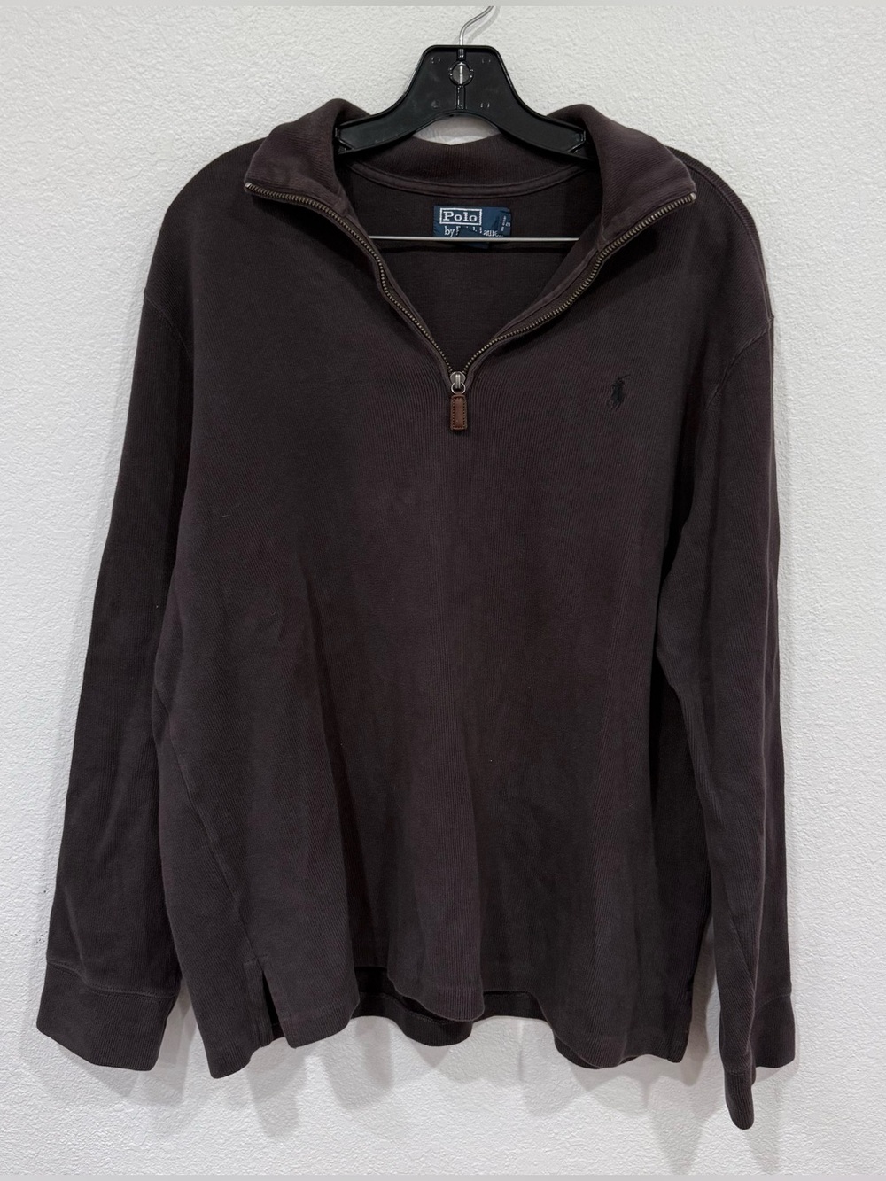 Polo Ralph Lauren Dark Brown Ribbed Quarter Zip Men's Size Large